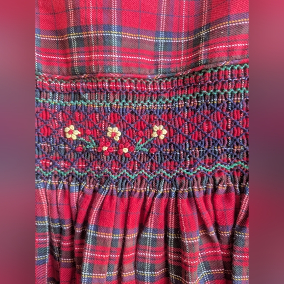 EUC...Vintage Smocked Tartan Plaid Christie Brooks Girls Dress Size L 6X - Picture 4 of 9